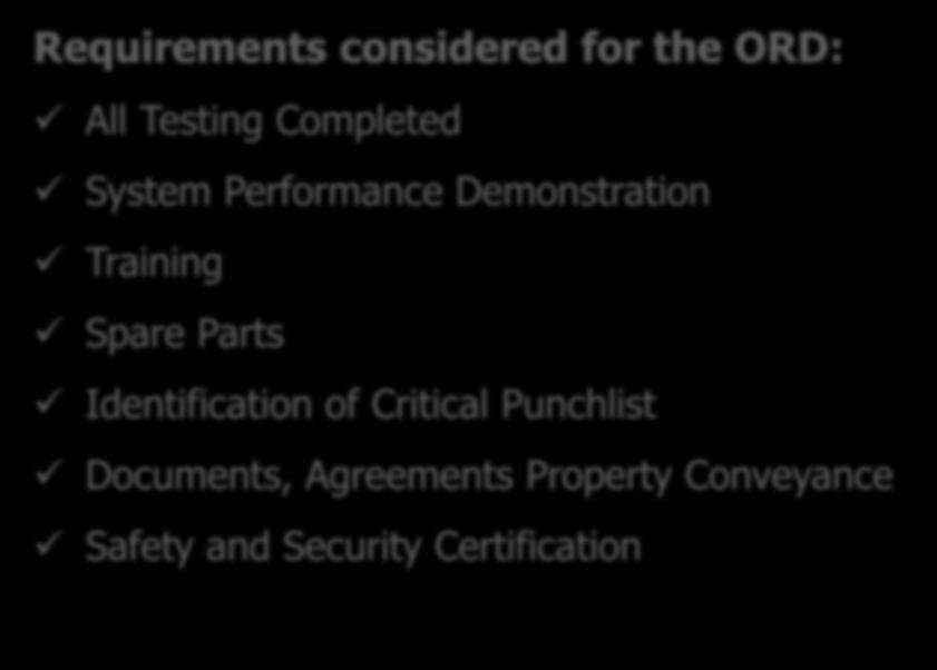 Operational Readiness ORD*= May 27, 2014 2009 2010 2011 2012 2013 2014 Acceptance