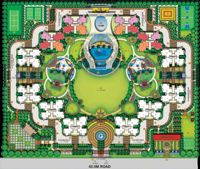 Layout Plan All flats are corner flats All flats are green facing LEGEND: RESIDENTIAL AREA 1. ENTRANCE /EXIT GATE COMPLEX 2. ENTRY ROUNDABOUT ACCENT PAVING 3. ENTRANCE WATER FEATURE 4.