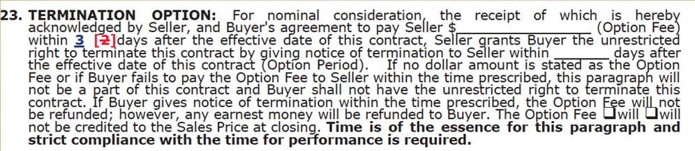 Page 7 Item 2 23: Termination Option: 2 days changed to 3 days Page 7 Item 2 24.