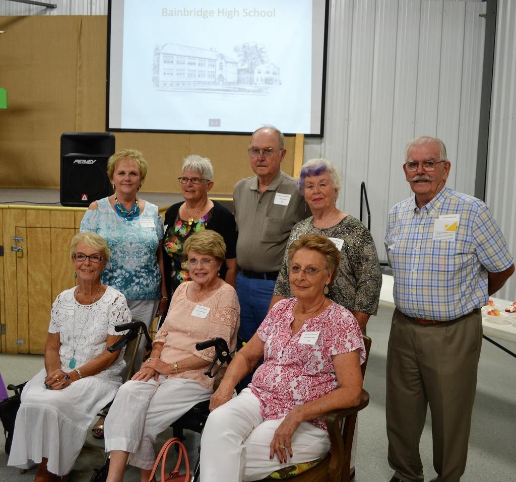 Class of 1958 at the 2018 BHS Alumni Banquet 60 year honored class In front (L-R) Catherine Caywood Malayer (who also traveled the farthest to the Banquet from Goodyear, AZ); Jane Ann Hess Harris and