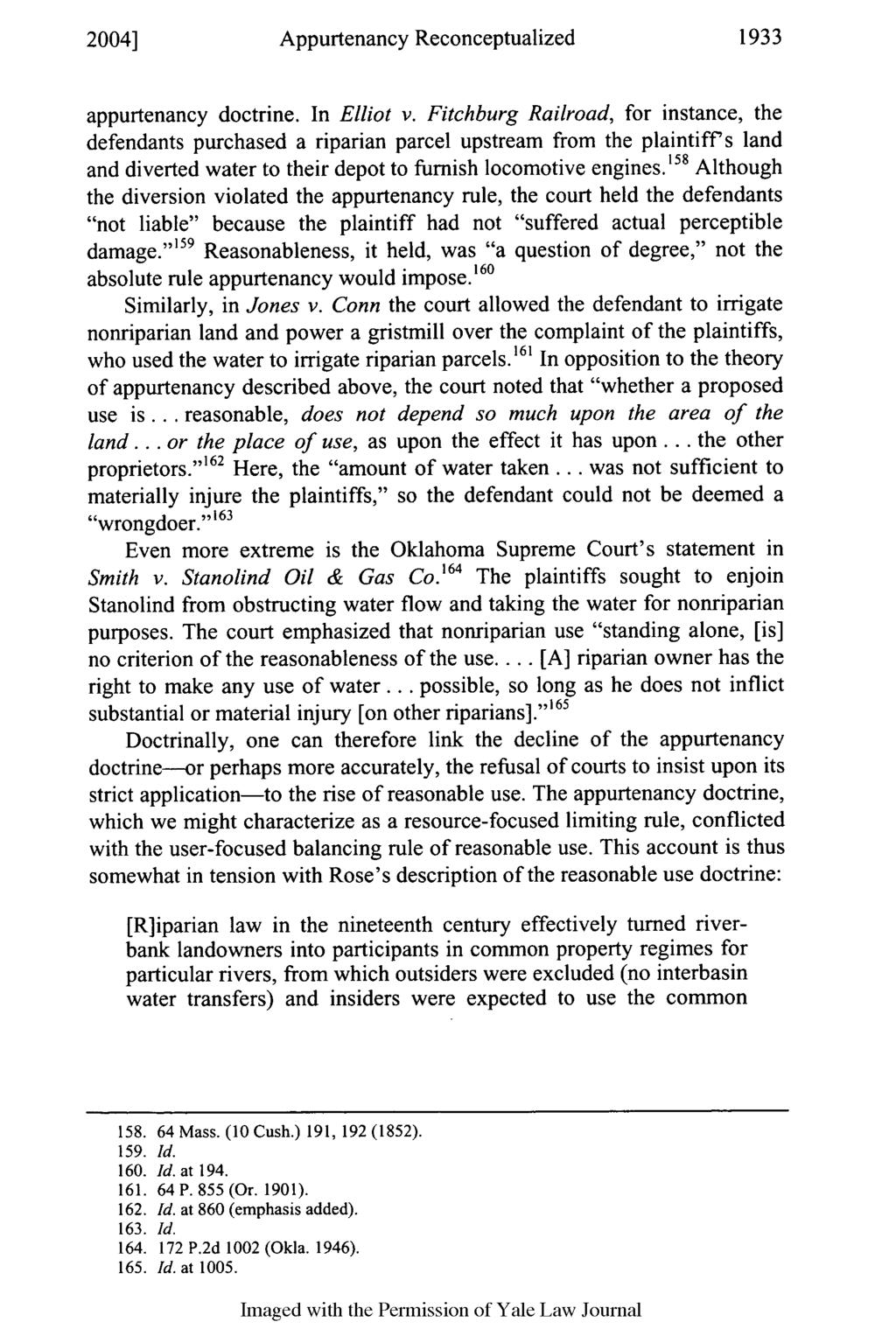 2004] Appurtenancy Reconceptualized 1933 appurtenancy doctrine. In Elliot v.