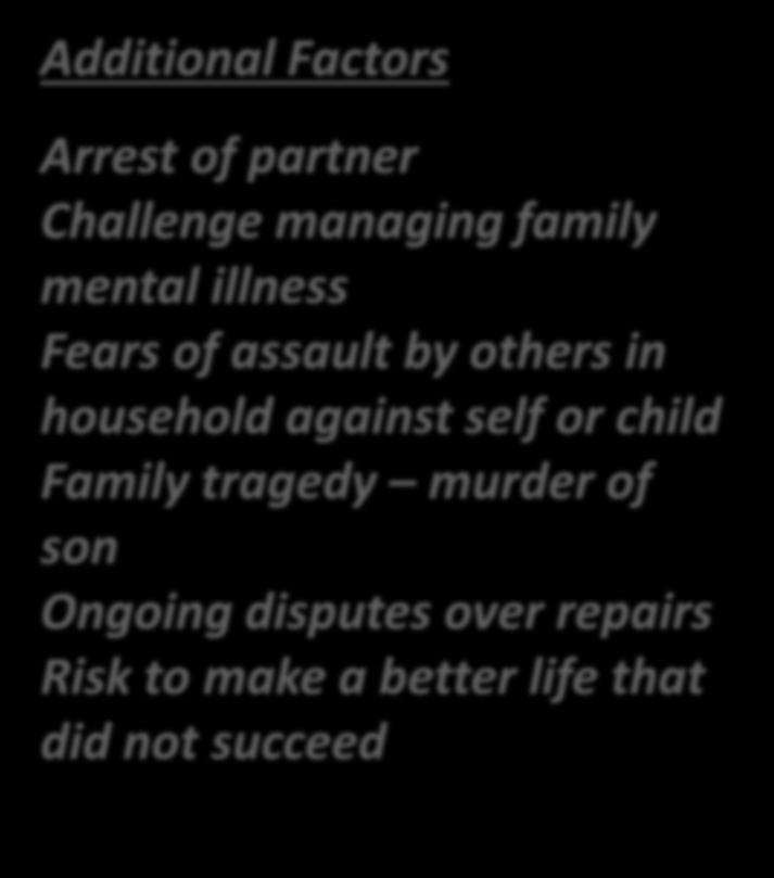 mental illness Fears of assault by others in household against self or child Family