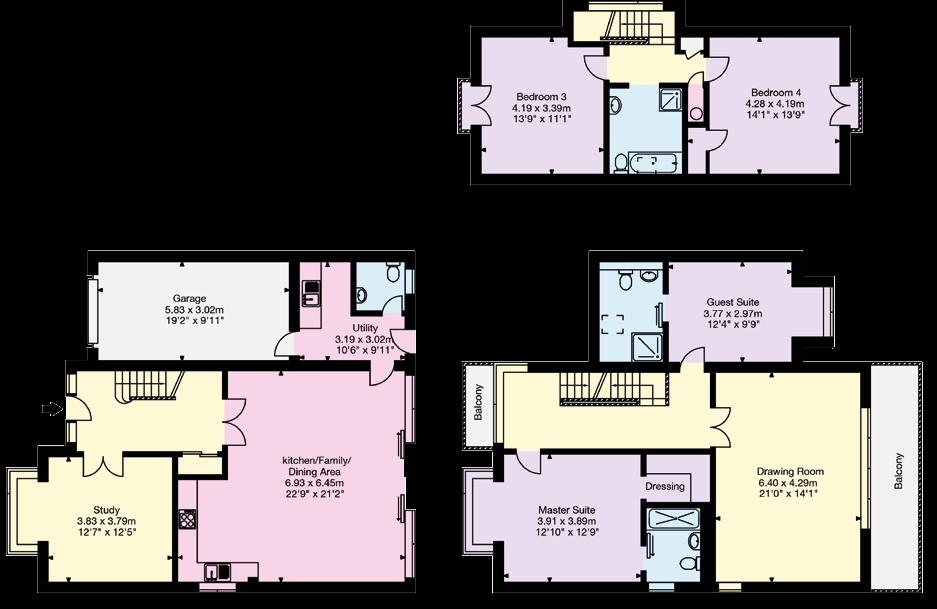 House style C PLOTS 8, 9 and 10 Approx. Gross Internal Area: 2594 sq.ft / 241 sq.m (including Garage) Second Floor Ground Floor First Floor This plan is for layout guidance only.