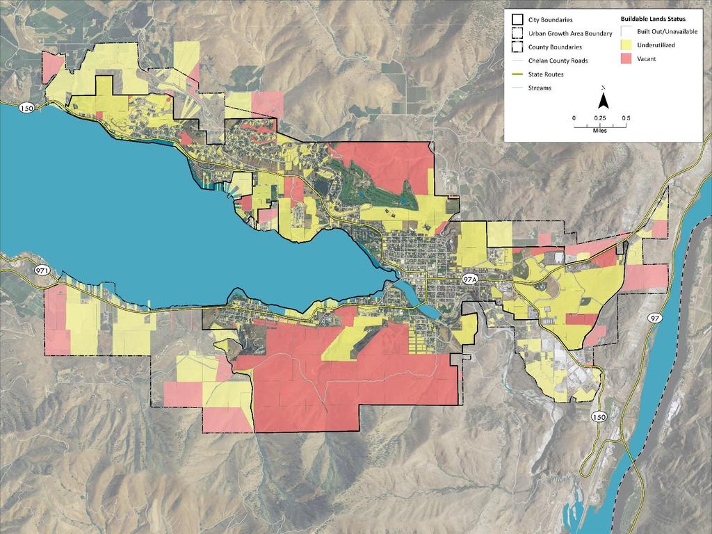 Developable Land Vacant (Red) Underutilized (Yellow) Note: