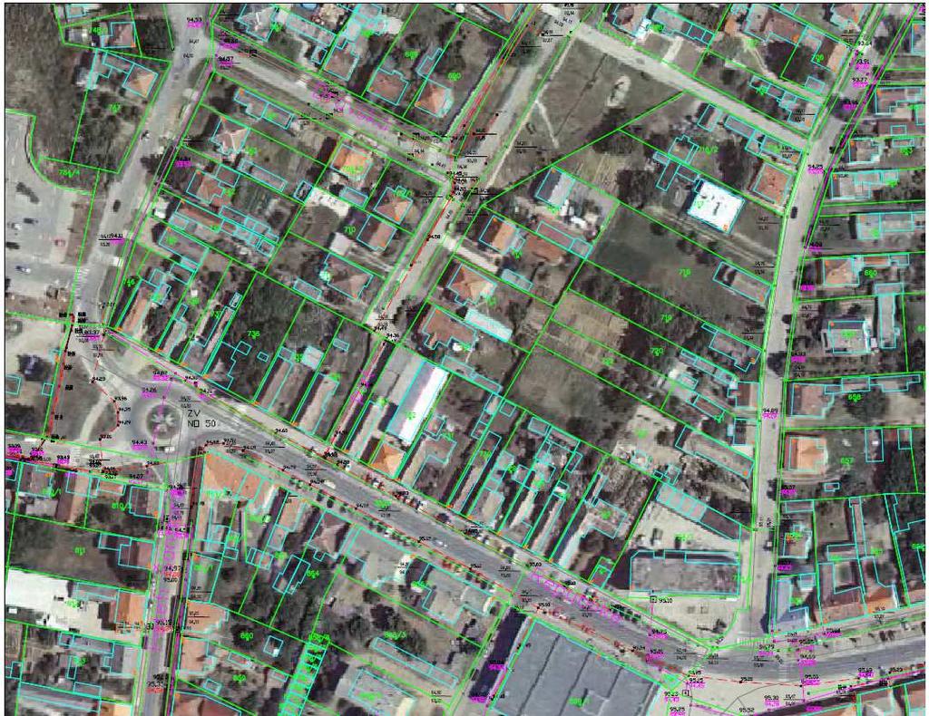 Figure 3. Utility lines on the digital cadastral map overlapped with digital orthophoto image (town of Beli Manastir) 4.