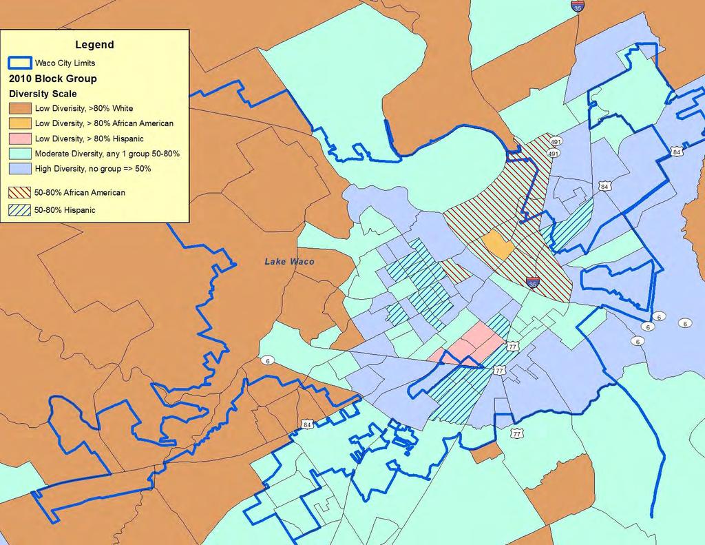 Map 4 Citywide Racial/Ethnic Diversity in Waco (2010 Census