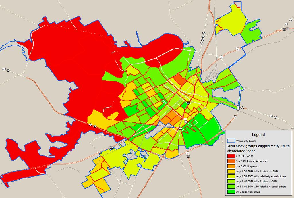 Map 5 Racial/Ethnic Diversity in the Core Area of Waco (2010