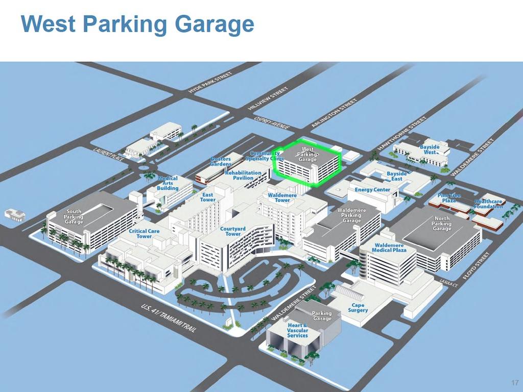 Three parcels will be combined to allow construction of a 5-story parking garage with approximately 600 parking spaces for use by patients, visitors, and employees of the Sarasota Memorial Hospital.