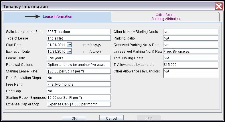 Lease Information entries for the example