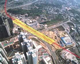 West Rail Tin Shui Wai Station Construction Features Tin Yiu Estate - Elevated structure at junction of Ping Ha Road & Tin Fuk Road - Station structure measured about 460 x 30m - New