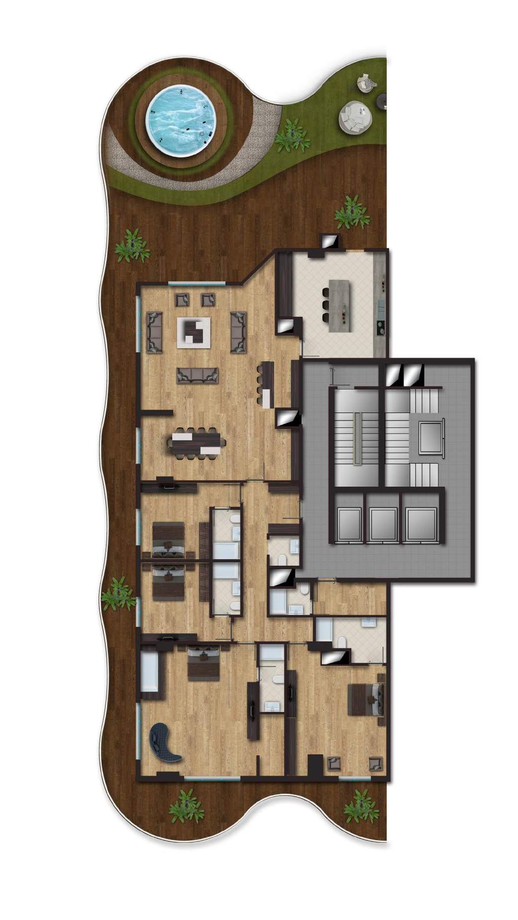 penthouse 4 Bedroom TYPE A Carpet Area : 410.43 m² Gross Area : 483.00 m² 1 Terrace 177.00 m² 2 Living Room 69.71 m² 3 Kitchen 22.68 m² 1 4 Bedroom 14.65 m² 5 Bathroom 3.46 m² 3 6 Bedroom 13.