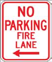 6 Signs. Where required by the fire code official, fire apparatus access roads shall be marked with permanent NO PARKING FIRE LANE signs complying with Figure D103.6. Signs shall have a minimum dimension of 12 inches (305mm) wide by 18 inches (457mm) high and have red letters on a white reflective background.