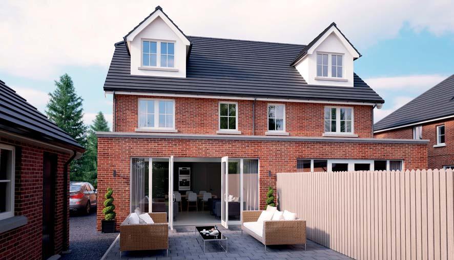 and dining area Floor to ceiling patio doors Detached garage The two semi-detached houses feature open plan