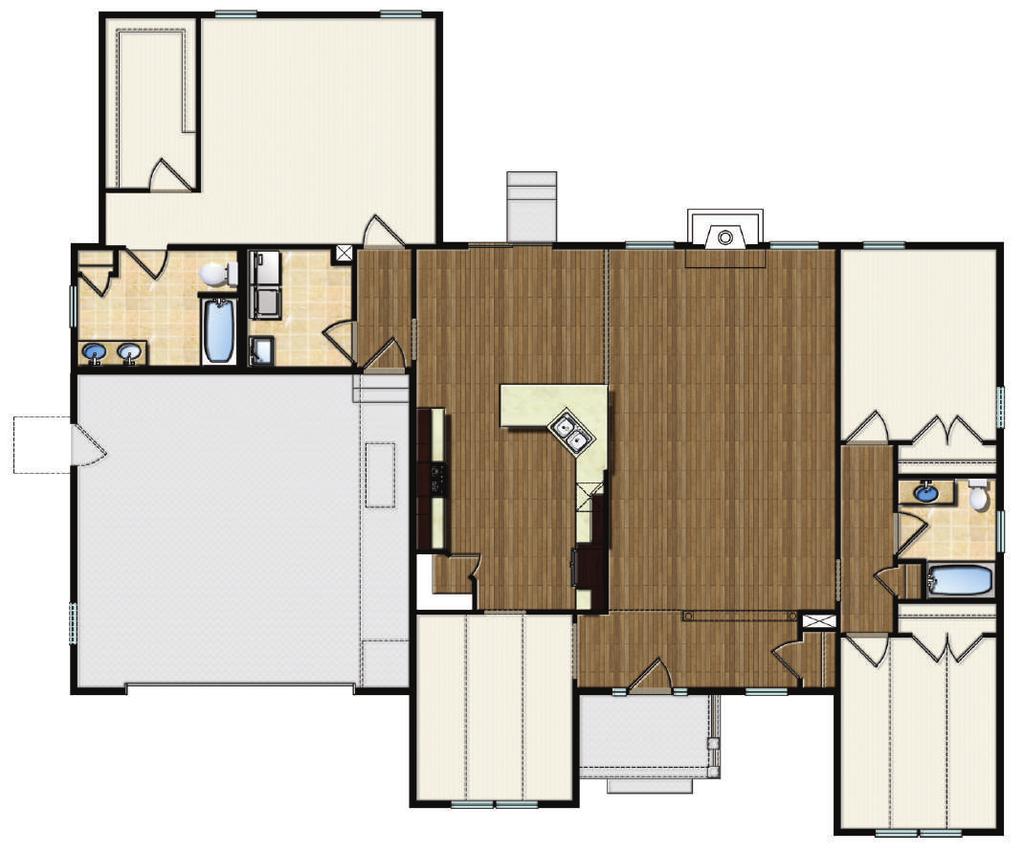 Get to Know Elaine a roomy and though ul plan from Insight Homes OWNER S SUITE 16 8 x 16 ELAINE STANDARD FLOOR PLAN Shown with op onal wood floors in living areas FIREPLACE 3 bedrooms, 2 baths This