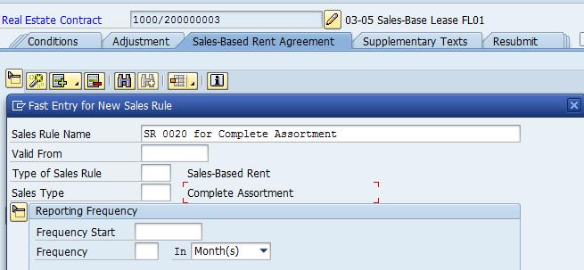 fields: 13 Sales Rule Name: The name of the Sales rule Valid From: The date of the first day that sales-based rent can be