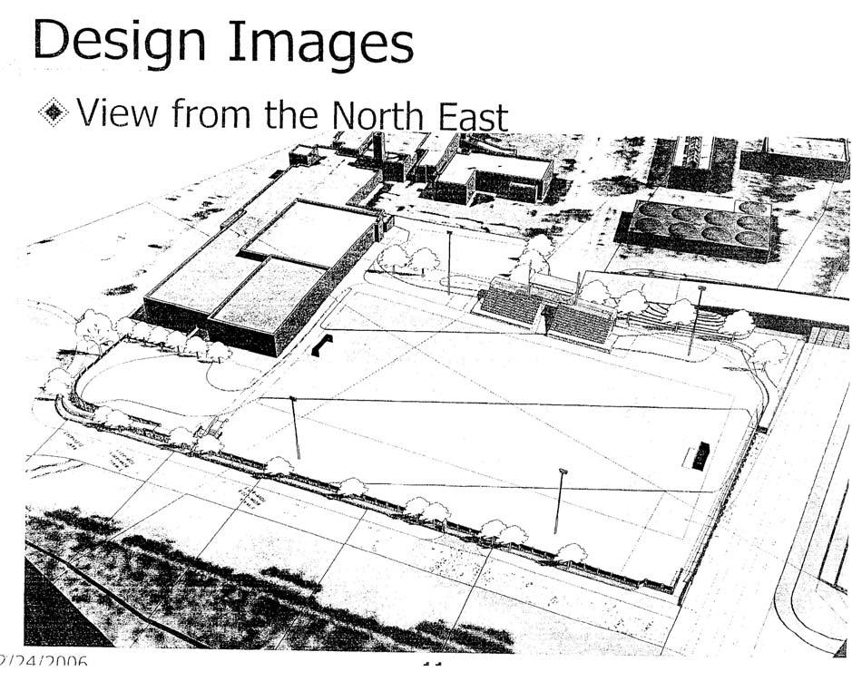 A schematic drawing of the proposed athletic field titled Figure 3: Design Images, View from the Northeast illustrates the proposed field in