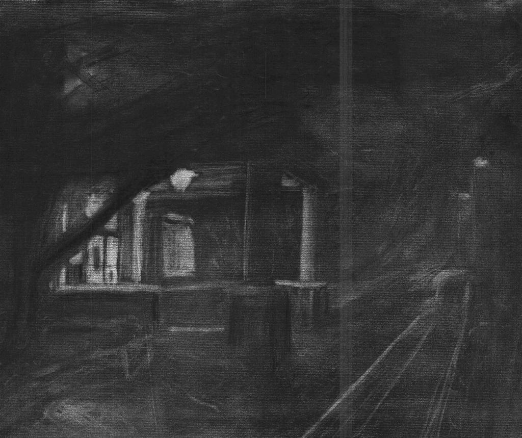 Door at Night Charcoal on Canvas 30 minutes The Post Card is part of Ettore
