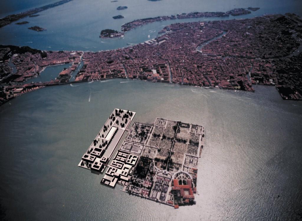 sculpted blocks, together with a series of gardens at water level Unlike the remainder of San Michele, which is higher above the water line and surrounded by a wall, this new island seeks to create a