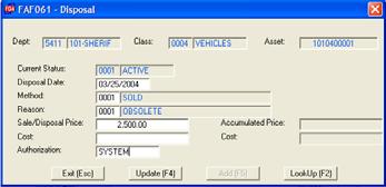 Disposing Assets General Info When an asset is disposed, it is not deleted from the system.