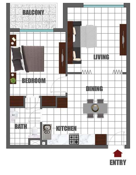 TYPICAL FLOOR - TYPE I BED 1ROOM AREA: 626 sq. ft.