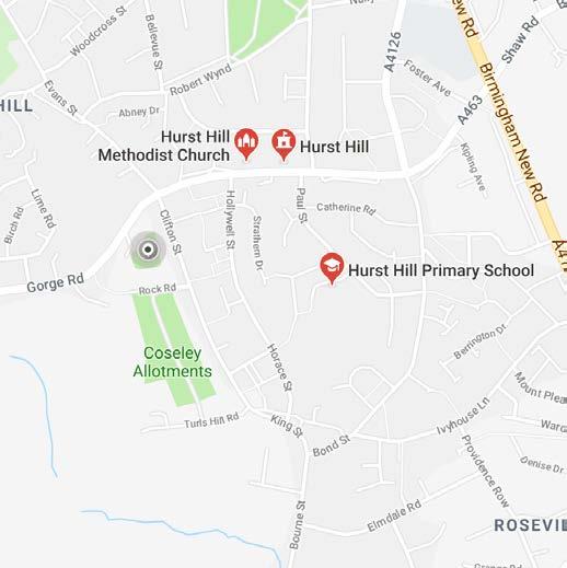 How to find Churchfields Churchfields is located at: Gorge Road, Hurst Hill, Coseley, West Midlands, WV14 9RH. Located opposite St Mary s Church, Hurst Hill.