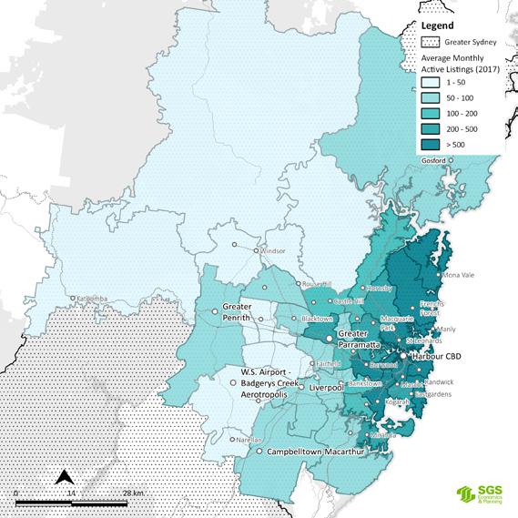 AIRBNB LISTINGS ARE SPREAD ACROSS GREATER SYDNEY, HOWEVER THE MAJORITY OF LISTINGS ARE CONCENTRATED IN THE EASTERN HALF OF SYDNEY.