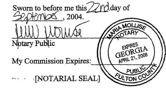 , a Georgia corporation [CORPORATE SEAL] STATE OF GEORGIA PROBATE COUNTY OF CLAYTON PERSONALLY APPEARED BEFORE ME, the undersigned witness, who, being duly sworn, deposes and states that (s)he saw