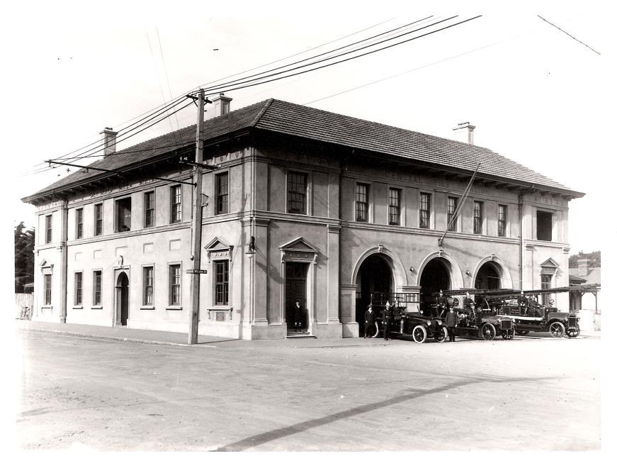 Tesla Studios photograph 1921 of Fire Station with engines (possibly taken at the opening).