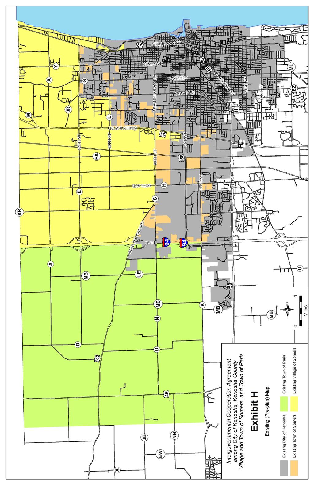 100 Existing Town of Paris Existing Village of Somers Existing City of Kenosha Existing Town of Somers Existing (Pre-plan) Map Exhibit H