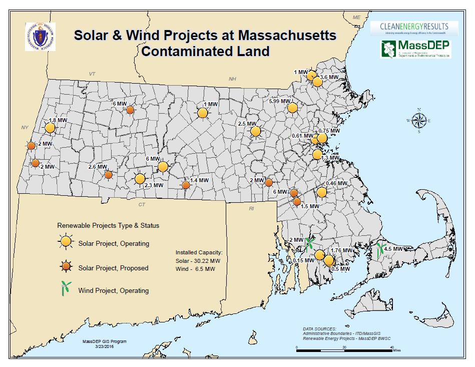 Clean Energy Development Solar PV Renewable Energy Brownfields Site Incentive Predetermination by DOER in consultation with MassDEP 45 Total Projects (111.5 MWs) 29 (78.25MW) operational; 16 (52.