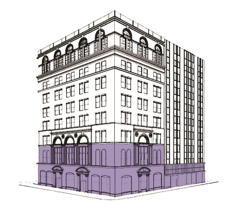 Pythian Market is located on the first floor and the historic portion of the 2 nd floor (marked in purple below).