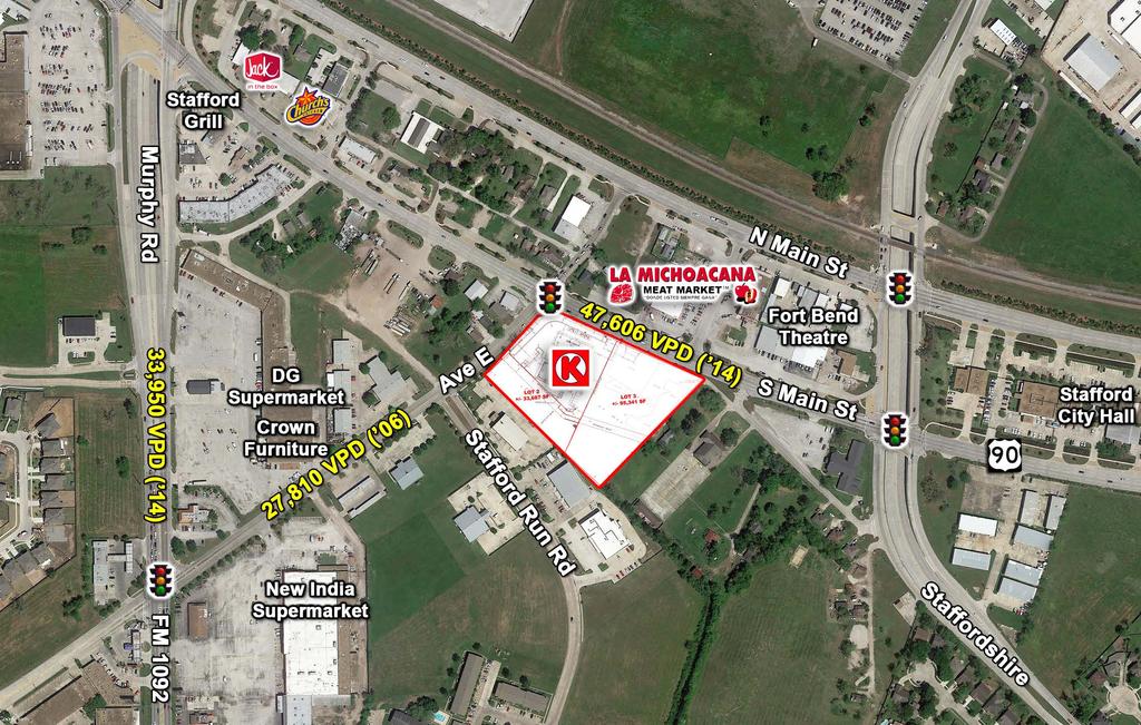 HIGHLIGHTS LOCATOR MAP DEMOGRAPHICS The property is located at the SEC of Hwy 90/S Main St & Ave E, just east of Murphy Rd/FM 1092, in Stafford, Texas.