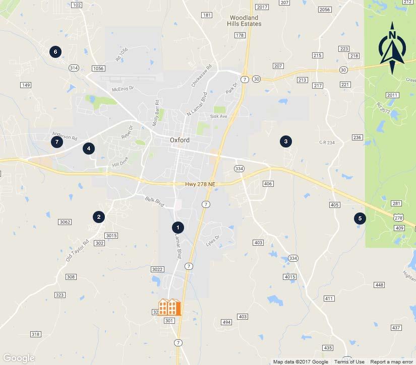 8 RENT COMPARABLES MAP OXFORD TOWN SOUTH (SUBJECT) 1 2 3 4 5 6 7 The Cottages at Hooper Hollow Faulkner Flats Brittany