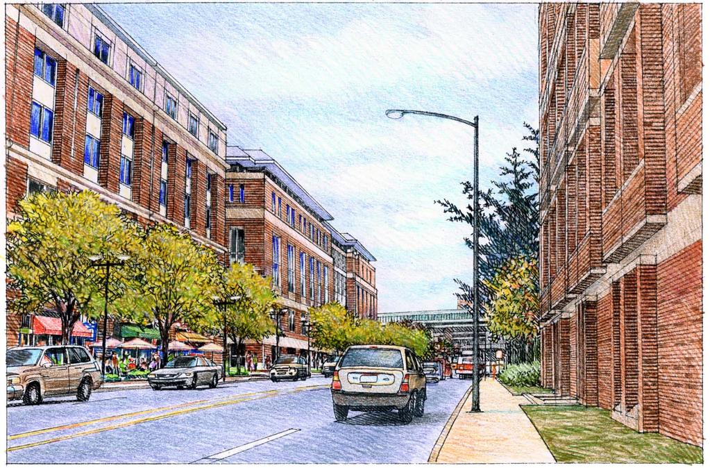 Traditional Downtown 163 Right: Artists rendering of West Campus Square Streetscape (looking orth on Atherton Street) 4-A: Traditional Downtown The Borough should target the core area of downtown and