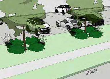 4 illustrate a variety of parking screening options that may be utilized when a parking lot is visible from the street.