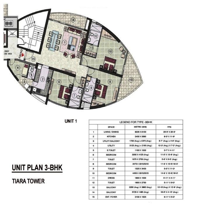 TYPICAL UNIT PLAN Unit Type Unit No. Area Covered Super In Sq. M In Sq. Ft In Sq. M In Sq. Ft 3BHK 1 1 st 31 st 185.00 2000 237.