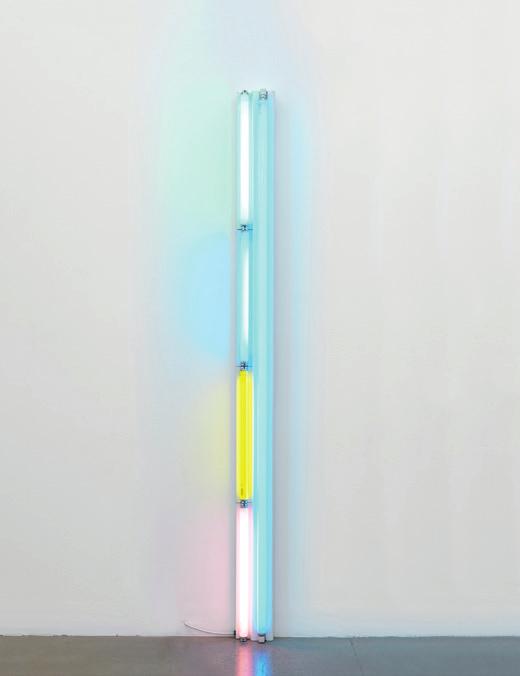 Dan Flavin Untitled (To Ksenija), 1985 Green, blue, yellow, and pink fluorescent tubes 96 6 3/4 4 1/2 in. 244 17.2 11.