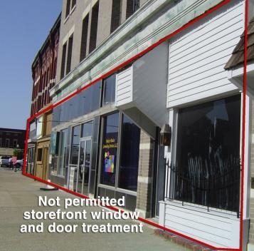 iv. Recessed Entrances. Maintain traditional recessed storefront entrances where they exist. v. Façade Elements. For historic buildings, preserve primary façade elements and building materials.