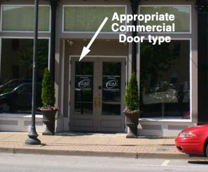 Vinyl clad wood windows may be permitted as long as they are not pure white in color. vii. Storefront Doors.