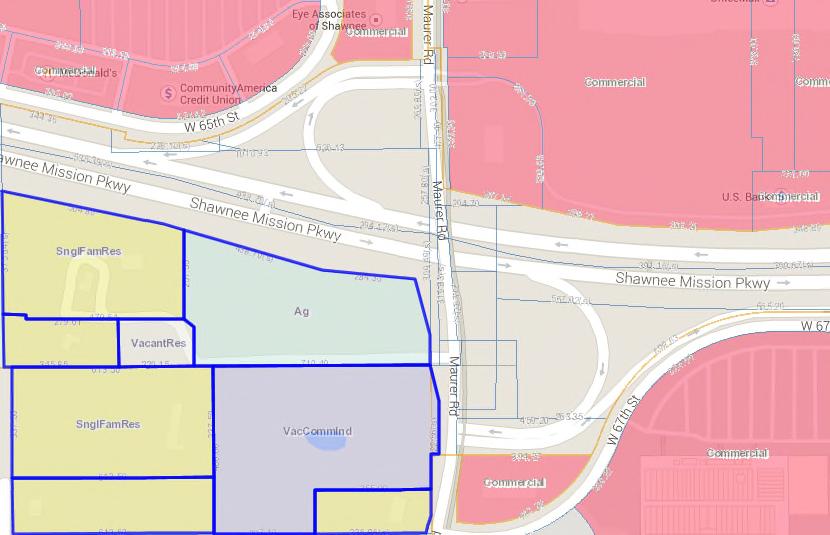 The three other quadrants of the Shawnee Mission Parkway and Maurer Road corridor are all developed with commercial retail uses: Conservation Area Analysis I.