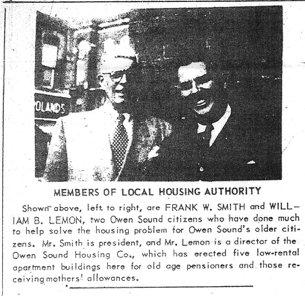 Owen Sound Housing Company Frank Smith Apartments December 1954 Frank Smith president,william B.