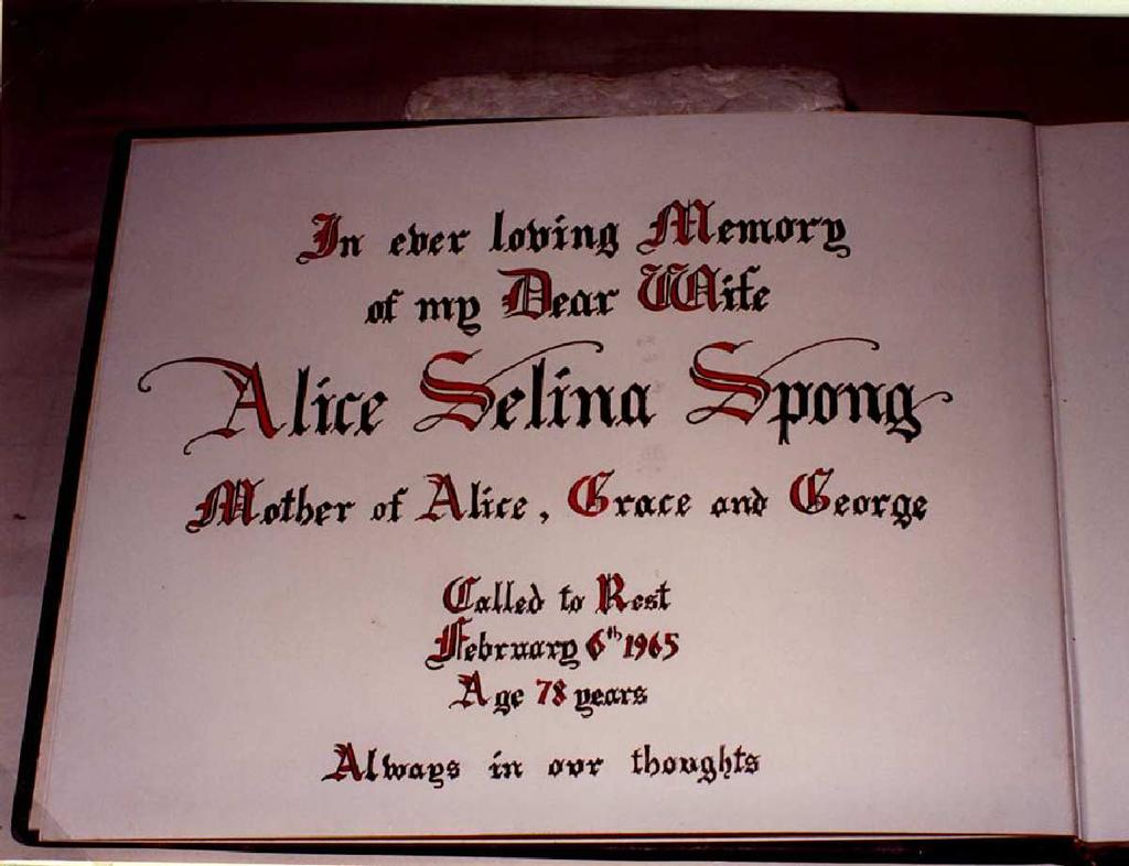 Ernest George Spong, Peoples' Churchwarden in loving memory of his wife for the use of the people of
