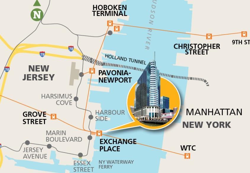 Exchange: Exposure to Prime Office Submarket Minutes from NYC Excellent Location and Amenities 10 minutes by Train and Ferry, 20 minutes by Car