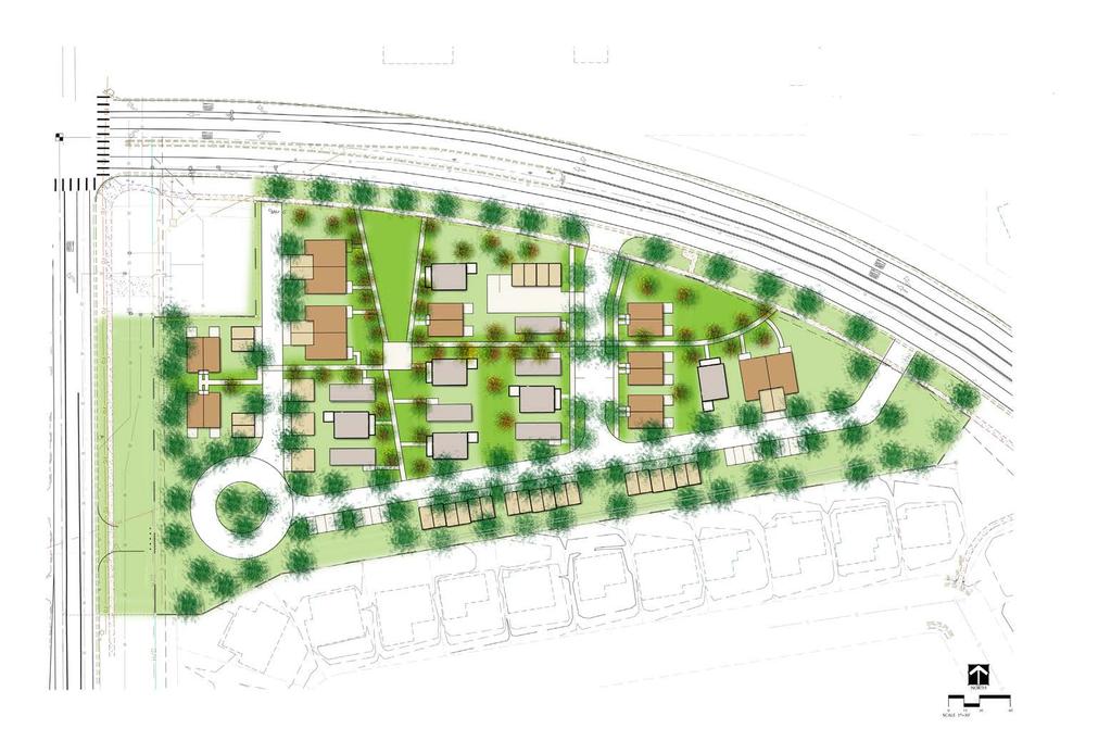 HARMONY COTTAGES CONCEPT PLAN A ALL UNITS HAVE ACCESS TO THE CEN- TRAL WALKWAY SPINE AND COMMUNITY GREENS