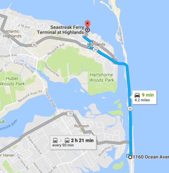 com/njnyc-commute-byferry/ To Seastreak Ferry to Downtown Manhattan 1160 Ocean Ave Hwy #36 To Red Bank Garden State Parkway Exit #109, to North Jersey, & New York.