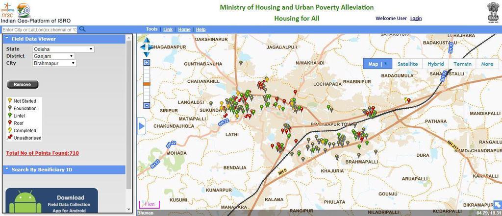 DETAILED PROJECT REPORT (PHASE II) UNDER BLC: CITY, ODISHA Figure 5: Geo-tagging of BLC units under implementation (Phase I) in Berhampur Source: MoHUPA Figure 6: Ministry portal showing the latest