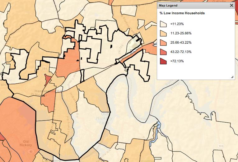 4 Extremely Low & Low Income Households Maps provided by HUD CPD Maps Considering the HUD Published 2014 Income Limits for the Nashville-Davidson County MSA, shown in Table 2.