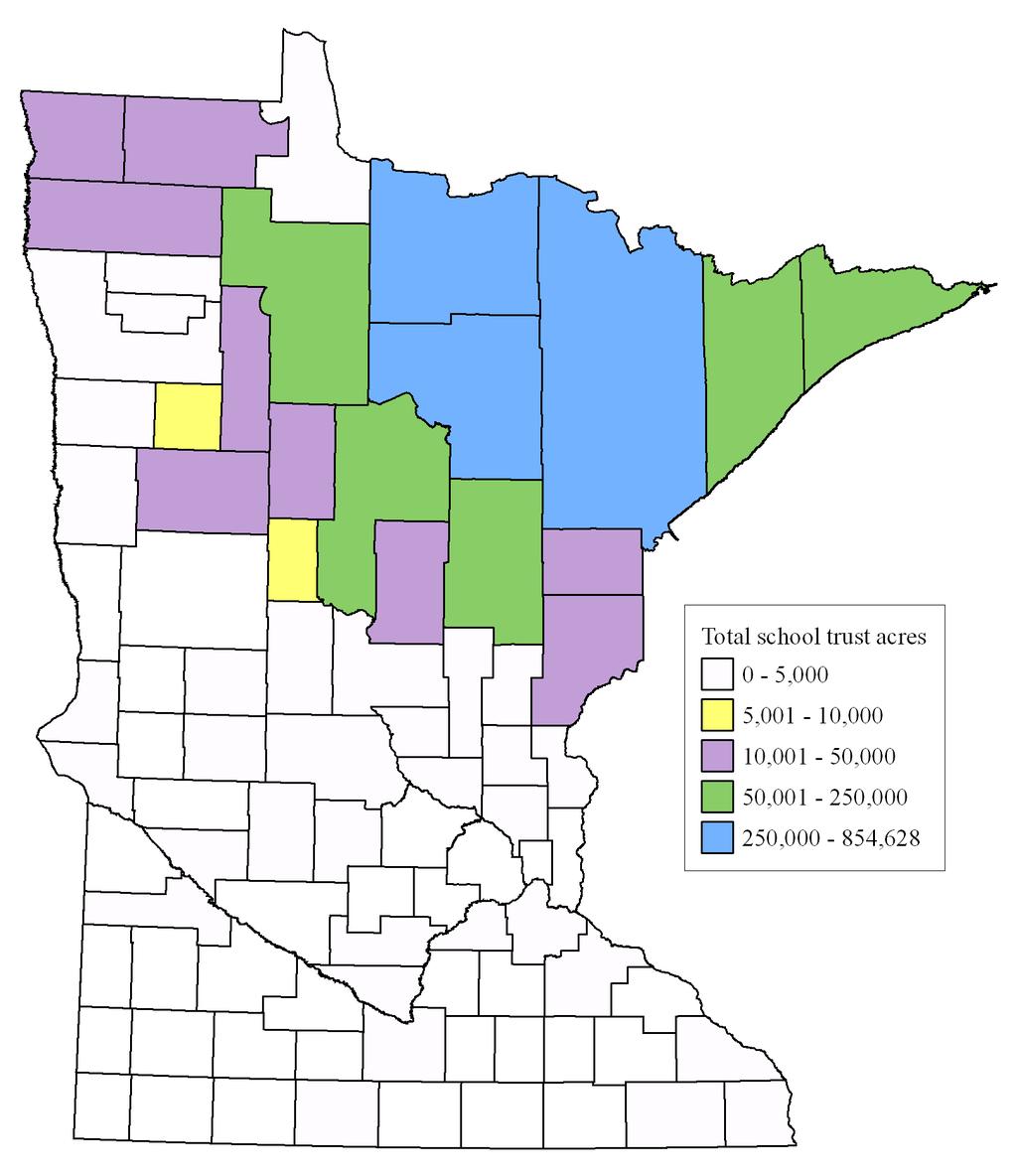 Figure 3. Map of Minnesota s school trust lands, summarized by county.