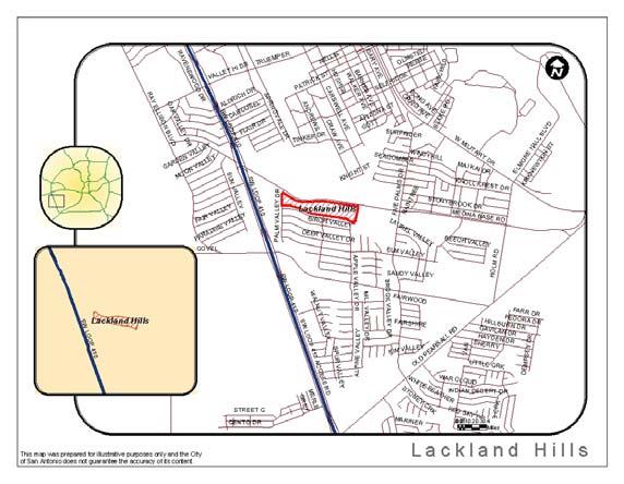 Lackland Hills Tax Increment Reinvestment Zone #13 Background: Designated: December 13, 2001 Location: Palm Valley Drive and Medina Base Road near Loop 410 and Highway 90 Developer: Lackland Hills