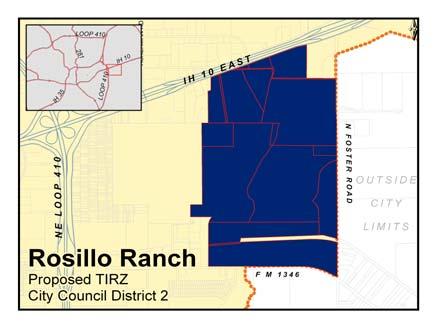 Rosillo Ranch Proposed Tax Increment Reinvestment Zone BACKGROUND: Designated: June 1, 2006 Location: Bounded on the north by Interstate 10, to the west by Martindale Army Airfield, to the south by